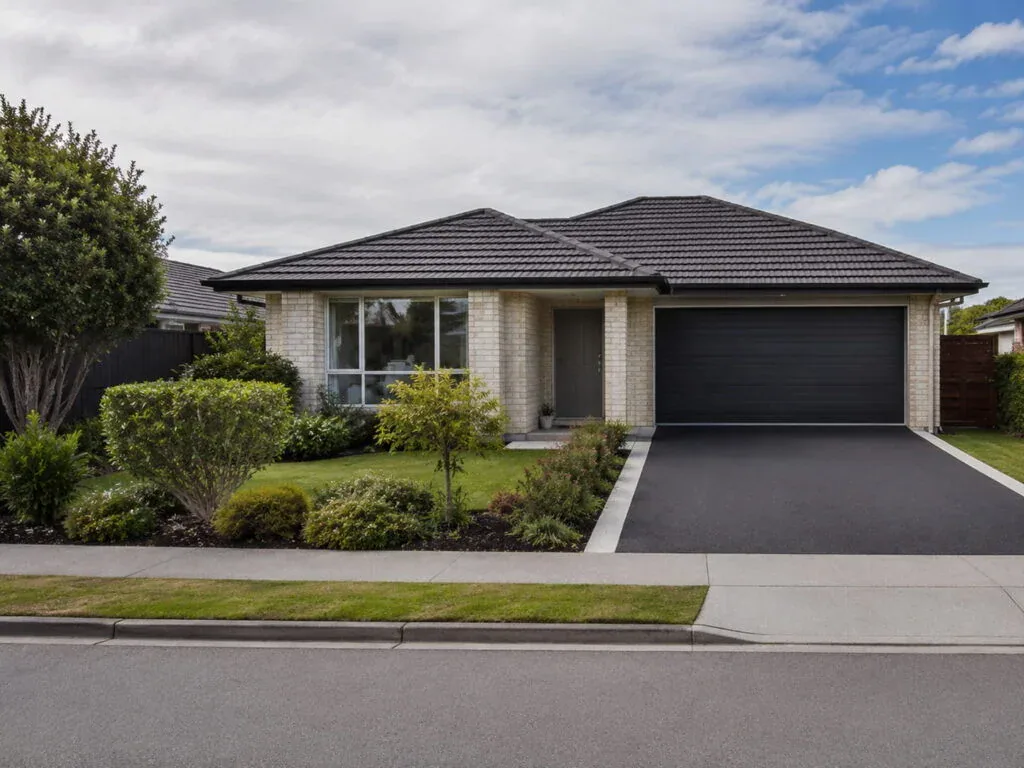 Asphalt driveway and crossing laid to a double garage in Christchurch